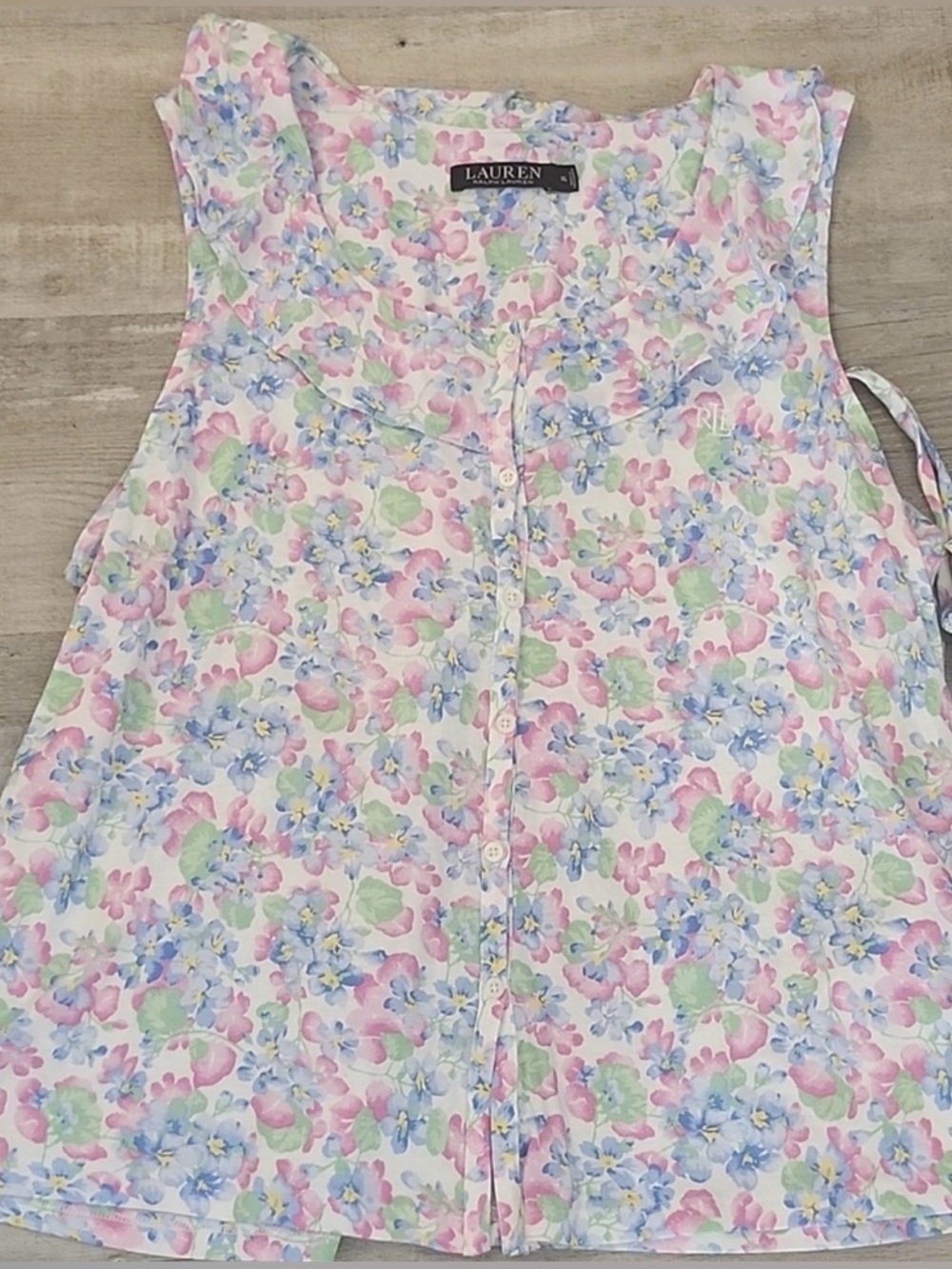 Lauren Ralph Lauren Floral Sleeveless Ruffle Neck Button Down Capri Pajamas XL - Picture 2 of 6